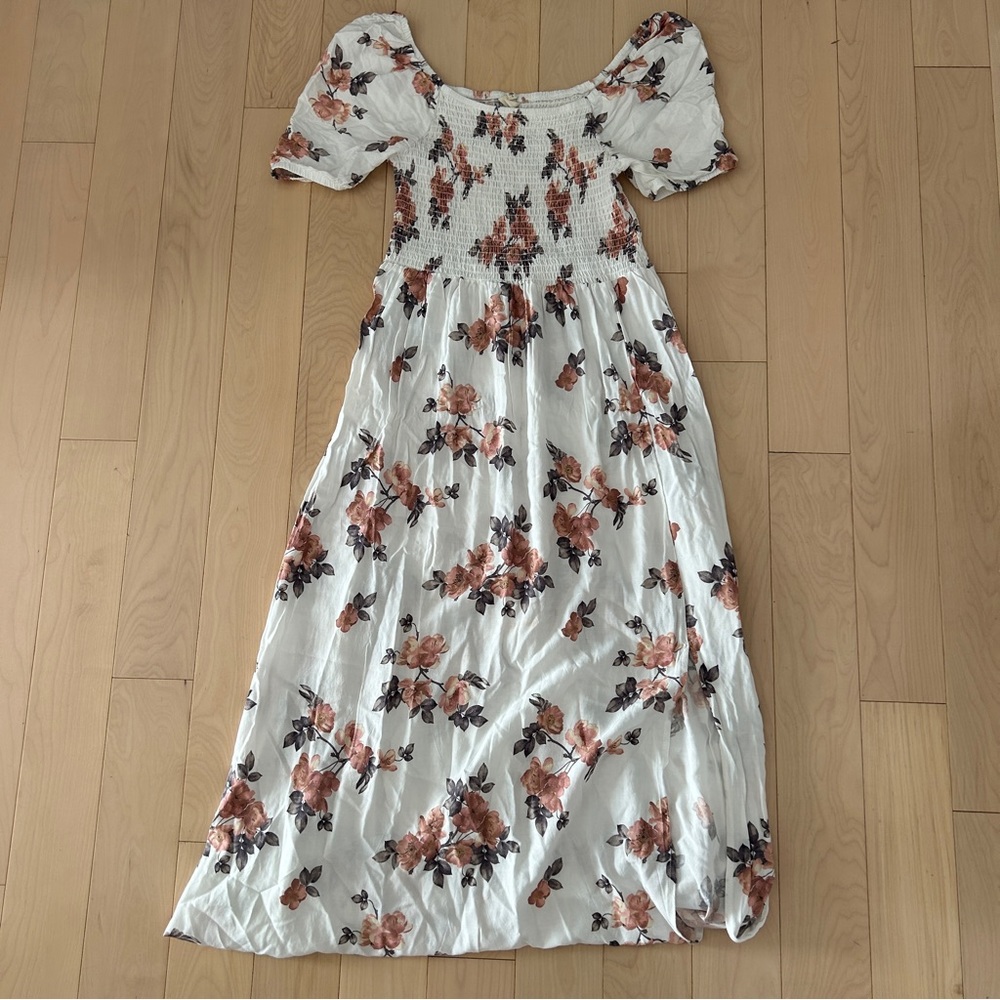 205 Collins White Floral Off the Shoulder Maxi Dress